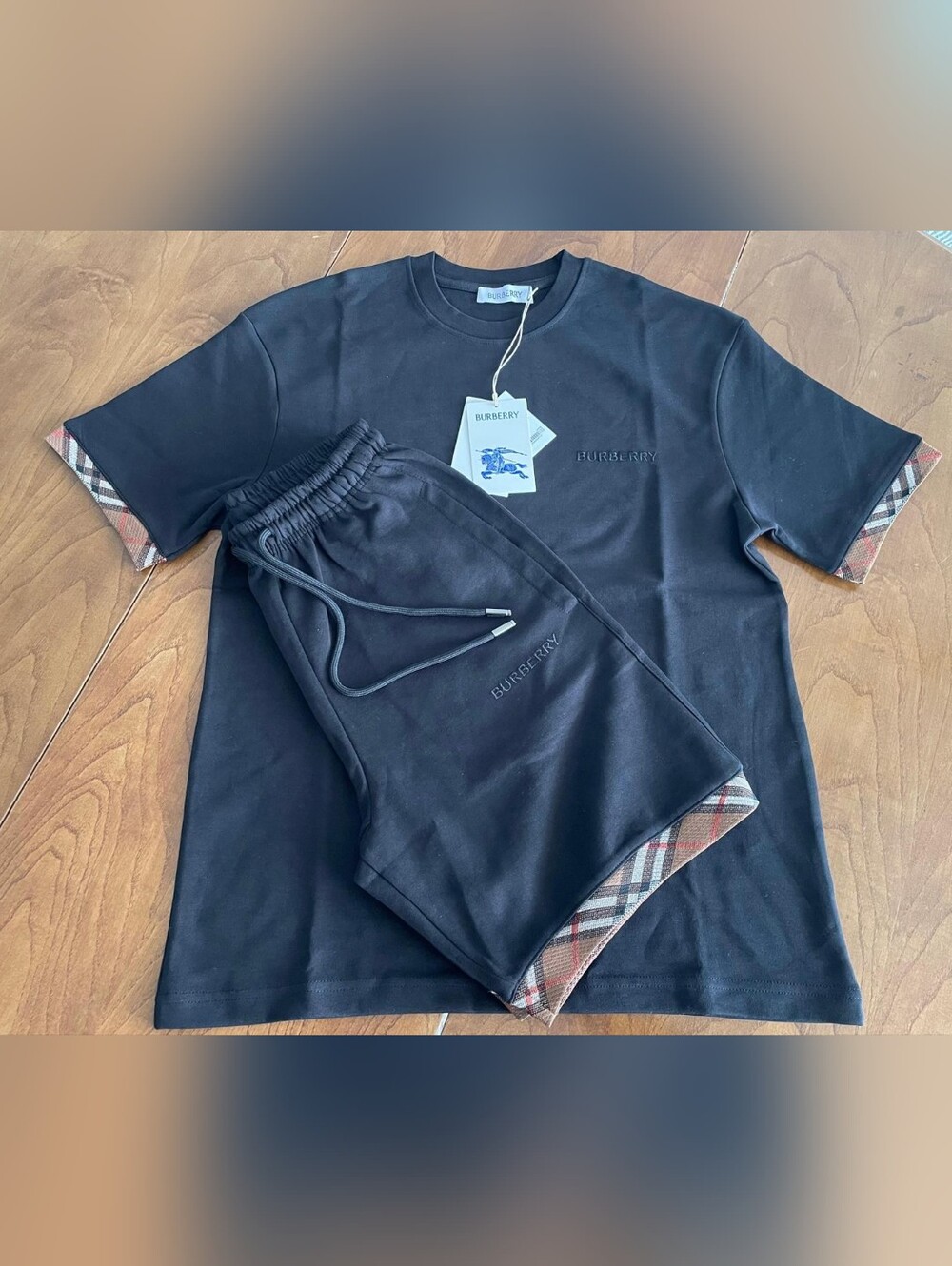 Burberry Men's Black Designer Shirt & Shorts Set- Size S